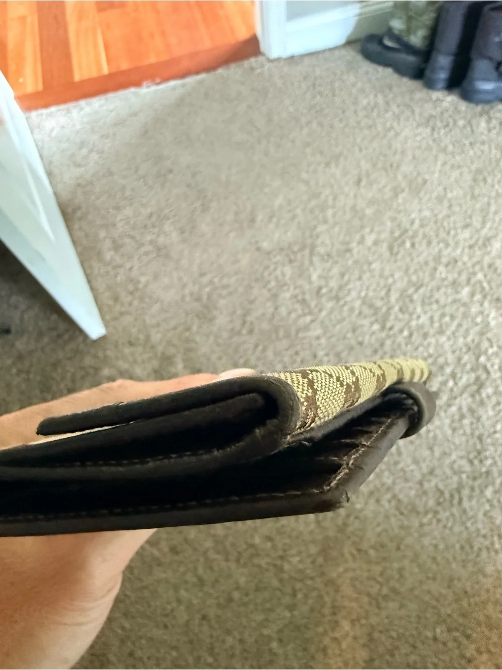 Gucci GG Monogram Canvas Continental Wallet Brown Leather Trim